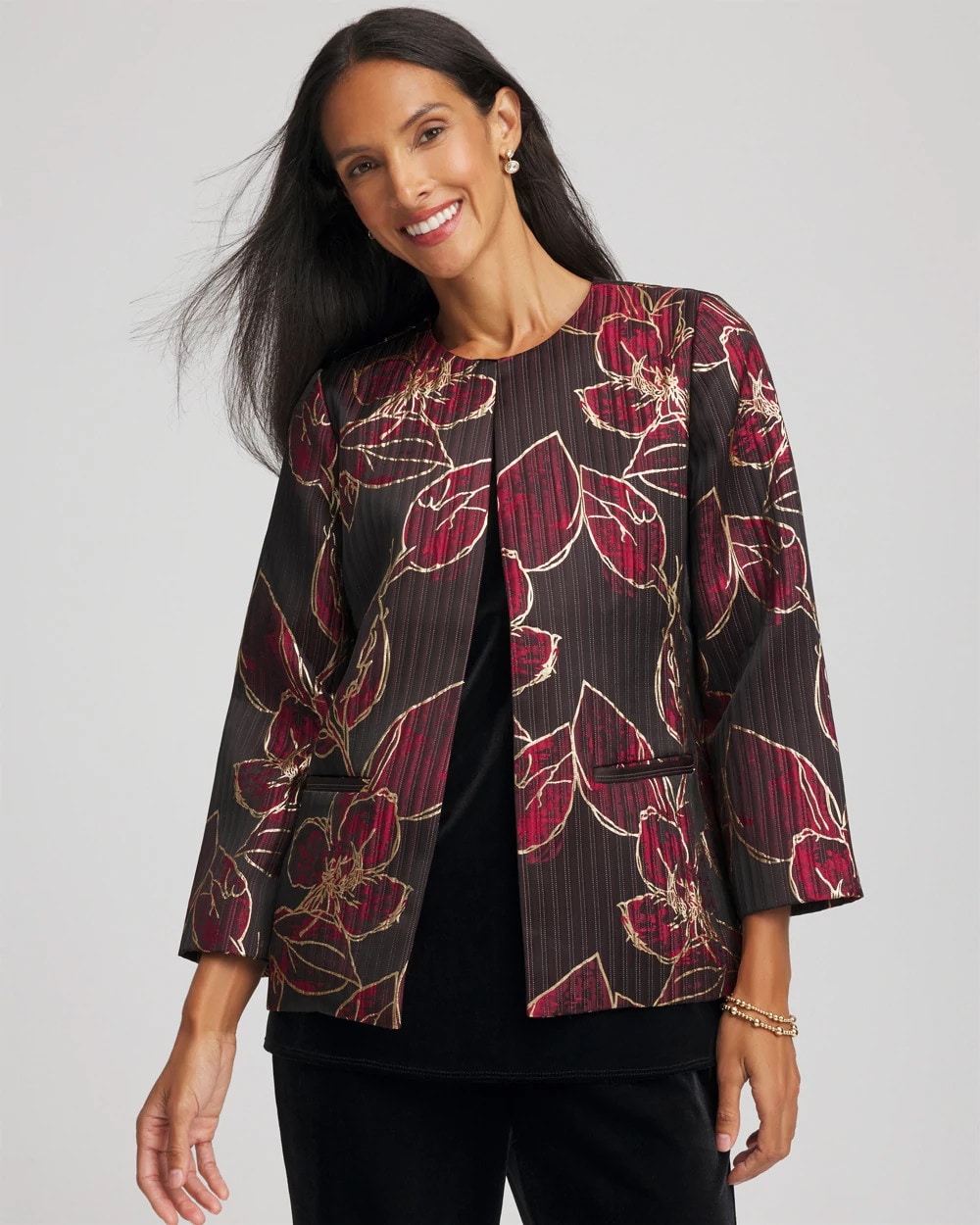 Travelers™ Collection Jacquard Foiled Floral Jacket | Chico's
